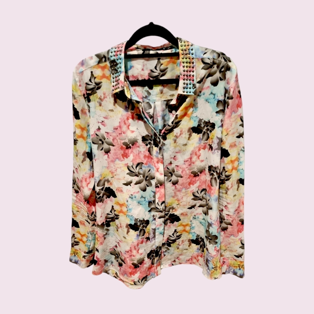 Sportsgirl Size 10 Floral Studded Button Up Shirt - Picture 1 of 8